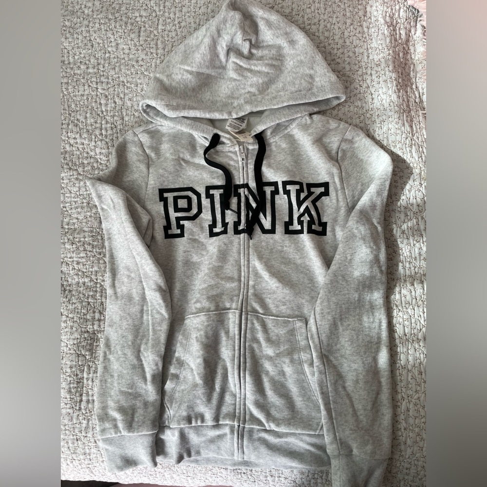 PINK Size Small light grey zip up sweatshirt